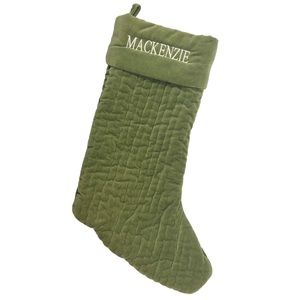 POTTERY BARN Cotton Velvet Channel Quilted Stocking Green ~ “Mackenzie” Monogram